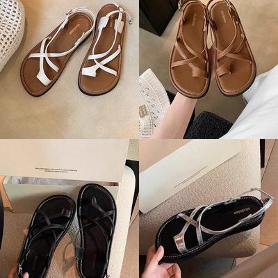 Универсальные сандалии на платформе с перекрестными ремешками, мягкой подошвой, нишевые, в римском стиле, женские летние уличные римские туфли