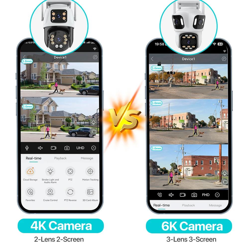 IP-камера 6K HD, трехэкранная внешняя Wi-Fi камера, уличная 4K, двойной объектив, автоматическое отслеживание, PTZ-камера, видеонаблюдение iCsee