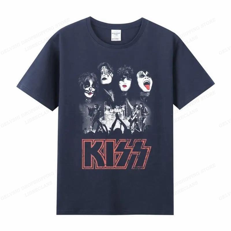 Vintage Kiss T Shirt Unisex Unisex Fashion Cotton T-shirt Punk Clothes O-Neck Tees Horror Harajuku Tops Rock Band Kiss Tshirt Boy