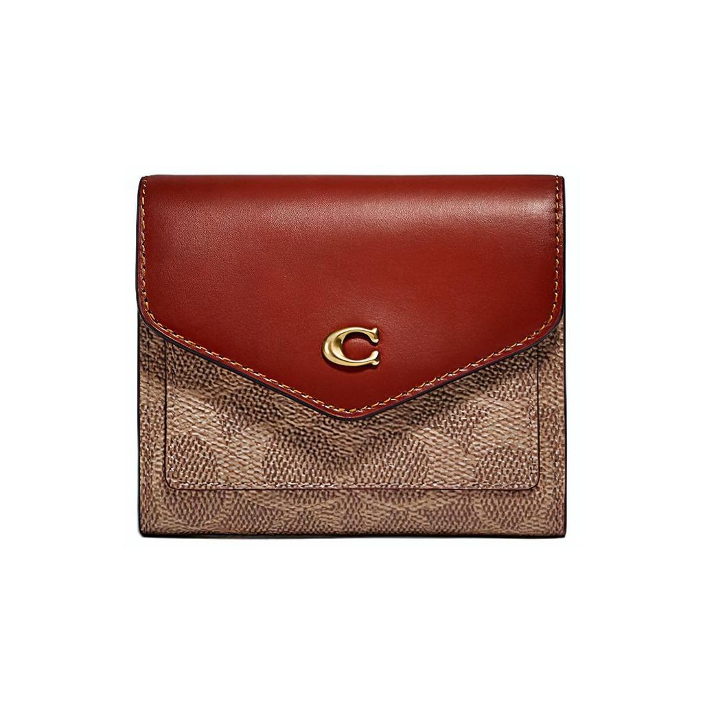 Coach Wyn 11 Color Block Faux Leather Wallet Small Women Wallet Red Brown C2329-B4NQ4