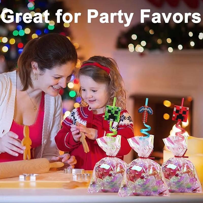 5pcs Pixel Straws Reusable Miner Plastic Spiral Drinking Straws Kids Birthday Party Favors Decoration Juice Straws