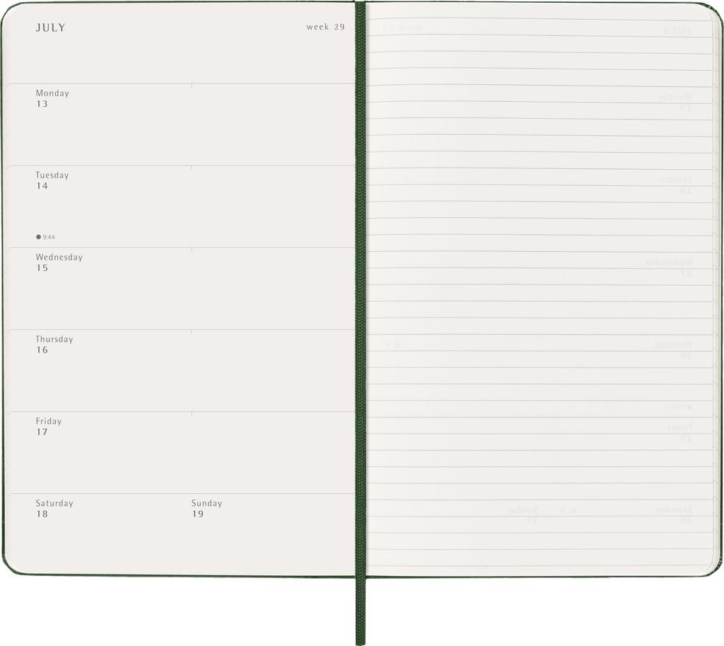 Moleskine 2026 Еженедельник Январь Большой размер Ш x 21 см Мирт DHK1512WN3Y26 Планировщик, 12-месячный дневник, Начало, (13см В), Твердый переплет, Зеленый,