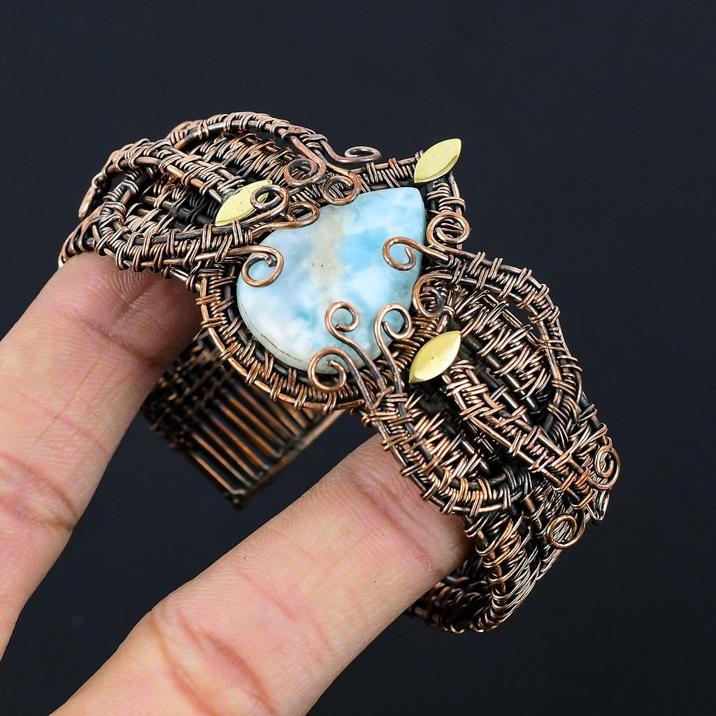 Beauteous Larimar Gemstone Handmade Copper Wire Wrap Jewelry Adjustable Bracelet For Women