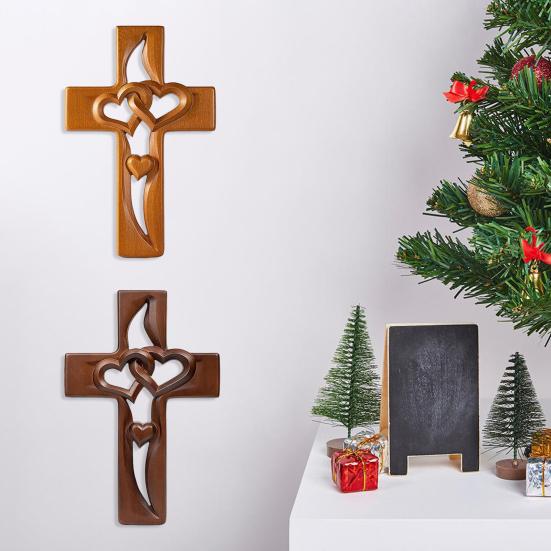 Переплетенные сердца Крест настенное украшение ручной работы деревянный двойной полый Любовь Сердце Вера