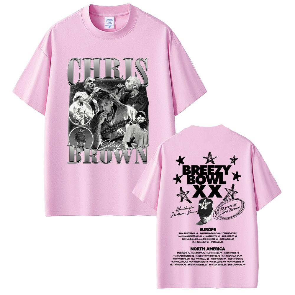 Rapper Chris Brown Breezy Bowl XX 2025 Tour Tshirt Unisex Women Hip Hop Fashion Casual T Shirts Unisexs Cotton Oversized Tshirts