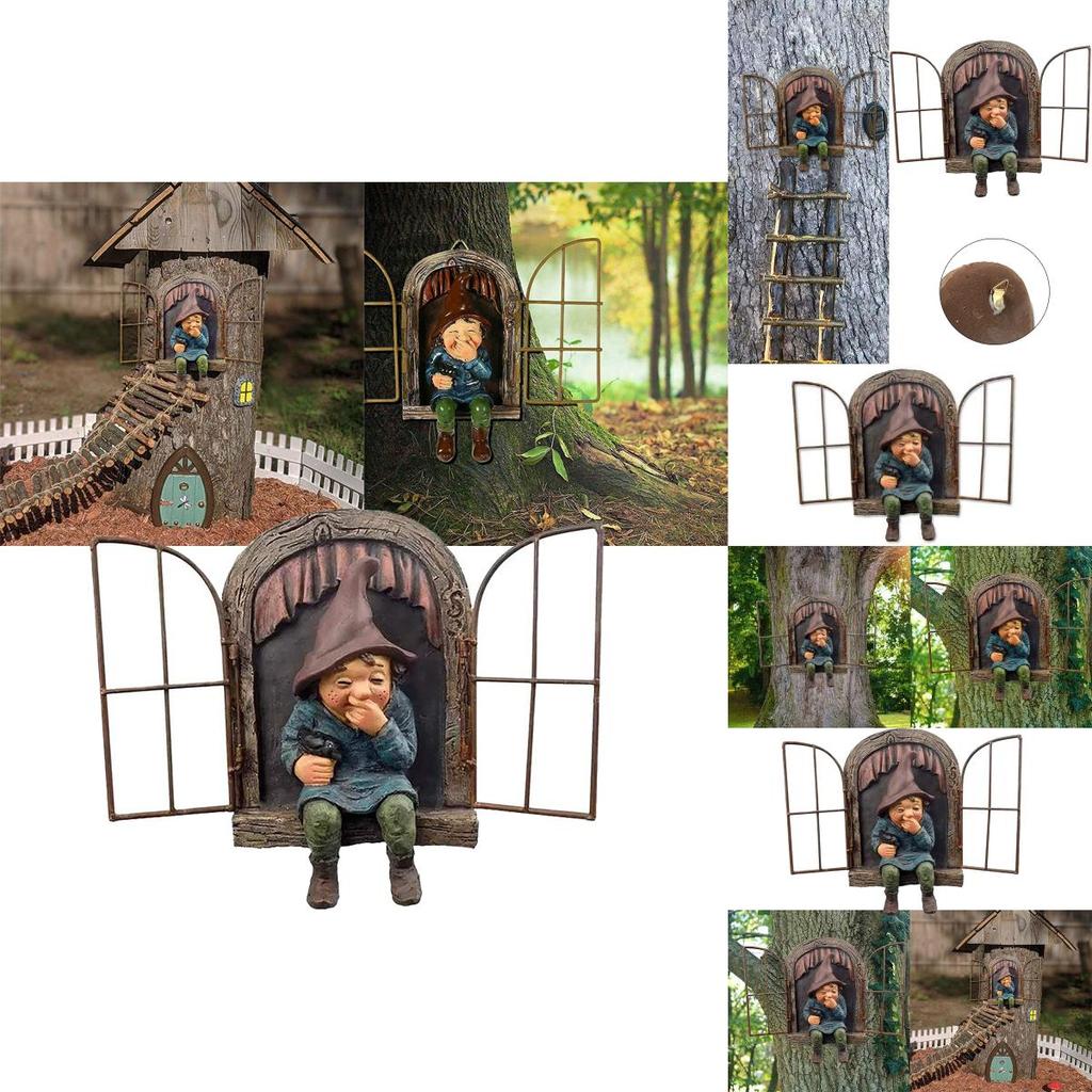 Эльф За Дверь Озорной Гном Садовая Статуя Обниматель Деревьев Уличный Декор Двора Восхитительная Скульптура