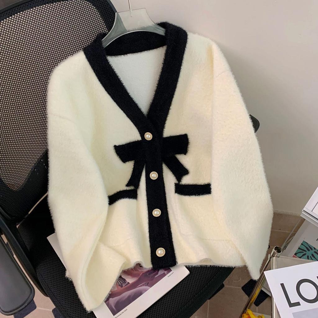 Осенне-зимний женский свитер из искусственного норкового бархата с v-образным вырезом, маленький вязаный кардиган в парфюмерном стиле, короткая куртка