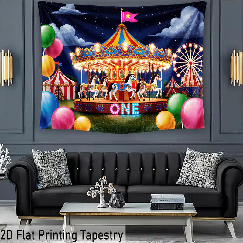 2D Kids Event Background Cloth Carnival Ferris Wheel Banner for Decor