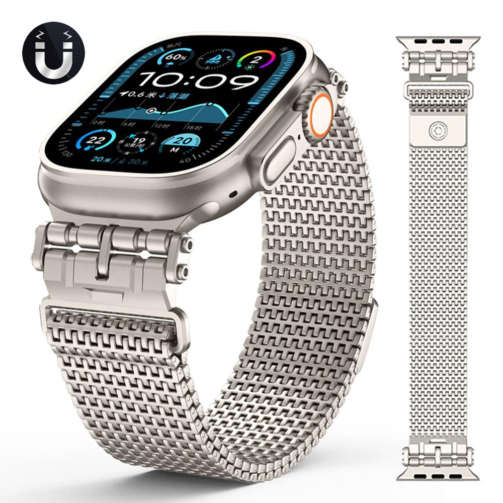 Миланский ремешок для Apple Watch Band Ultra 2 49мм 10 46мм 9 8 7 45мм Роскошный металлический браслет с магнитной петлей для iWatch 6 5 4 SE 44мм