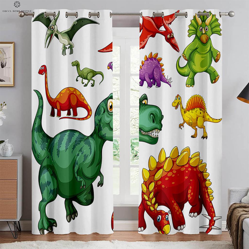 Милые шторы с принтом мультяшных животных и динозавров, 100% полиэстер, для спальни, гостиной, кабинета, детской комнаты, декоративные шторы, 2 штуки