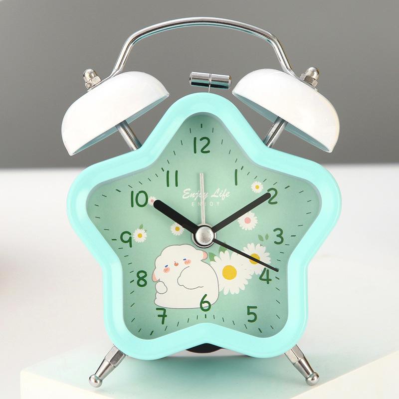 1 inch oval metal bell alarm clock, silent movement with night light, cute cartoon children's student alarm clock