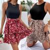 Fashion Summer Sexy Women's Floral Print Boho Beach Dress Knitted Elastic Sleeveless Vest Elegant Women Slim Mini Dress