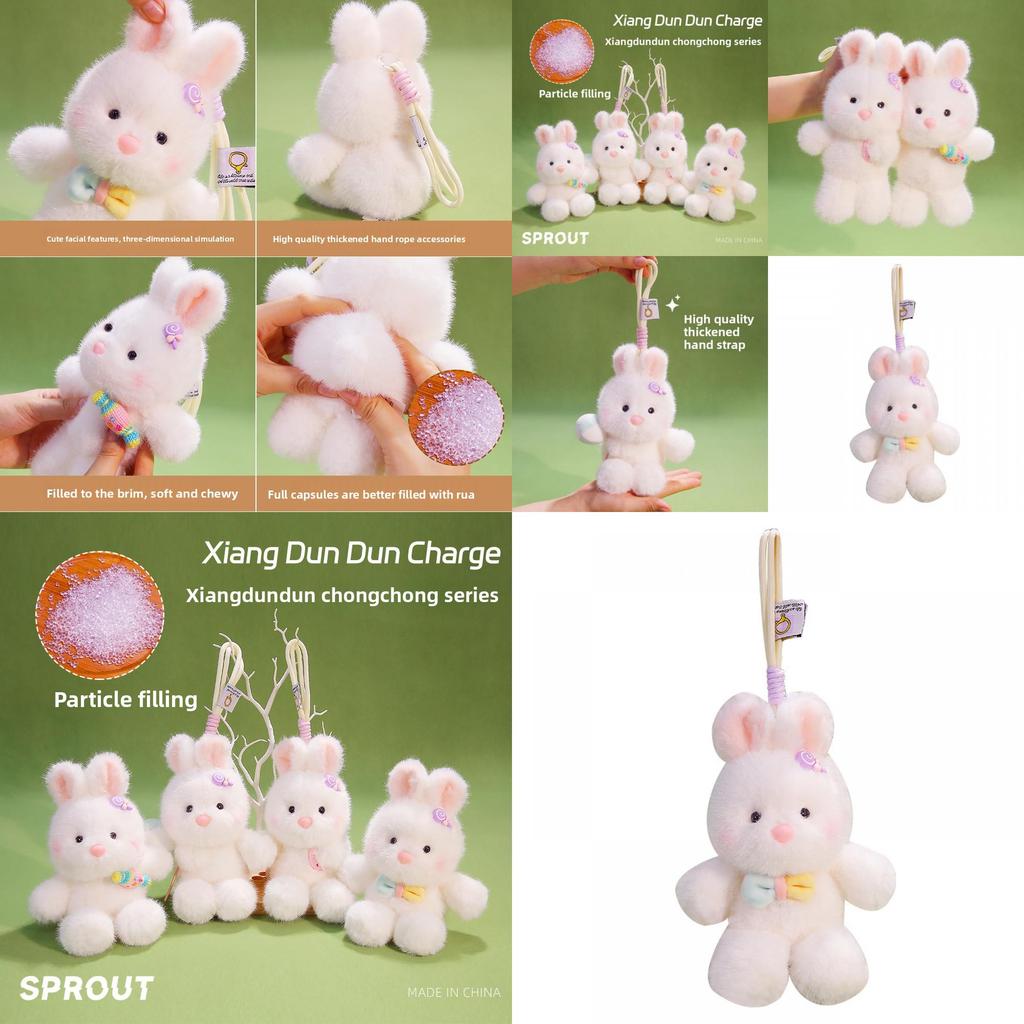 Cartoon Style Bunny Plush Doll With Hanging Loop For Car Keychains And Backpack Accessories