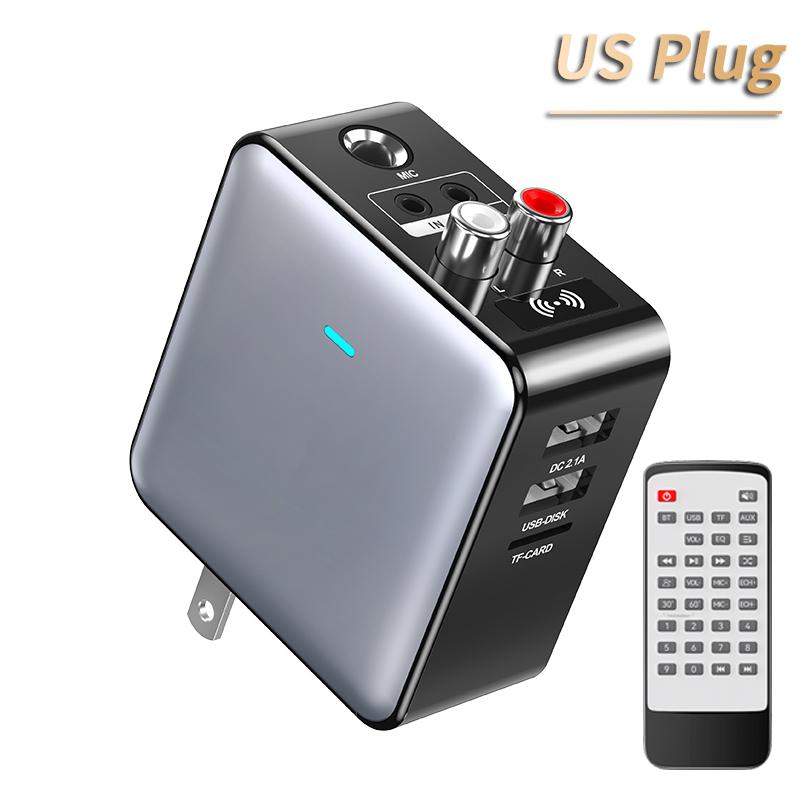 VAORLO Адаптер приемника-передатчика Bluetooth 5.3 3 в 1, вилка европейского стандарта, США, поддержка QC3.0, поддержка быстрой зарядки, выход микрофона с пультом дистанционного управления