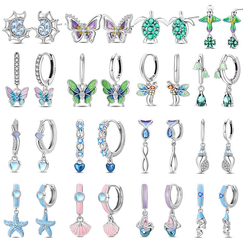 Серьги-гвоздики для женщин Медь Разноцветная Ракушка Морская звезда Сверкающая Бабочка Роскошные Изысканные Ювелирные Изделия Серьги для Девочек