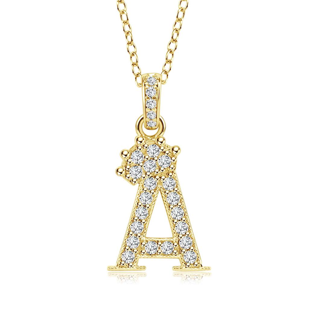 Gold-Plated Zircon Crown Letter Pendant Necklace - Women's Versatile Choker