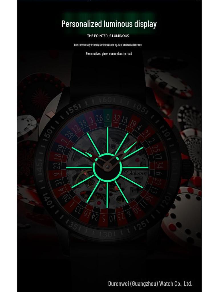 Популярные мужские автоматические часы-рулетка Durenway – Водонепроницаемые, Люминесцентные, Модные.