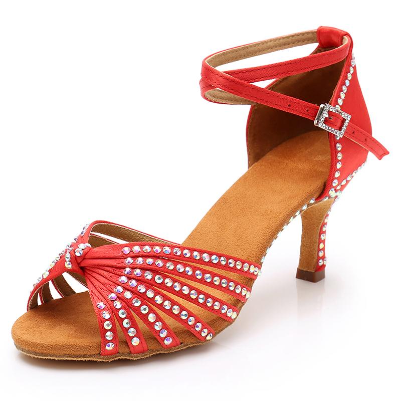 Модные женские туфли для латинских танцев, бальные туфли для сальсы и танго на каблуке 7 см со стразами