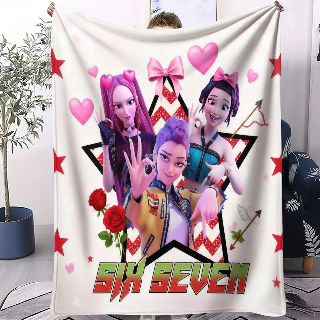 K-Pop Demon Hunters Blanket Fun Six Seven 6 7 Flannel Plush Warm Throw Hot Anime Fan Gift for Living Room Home Camping Travel