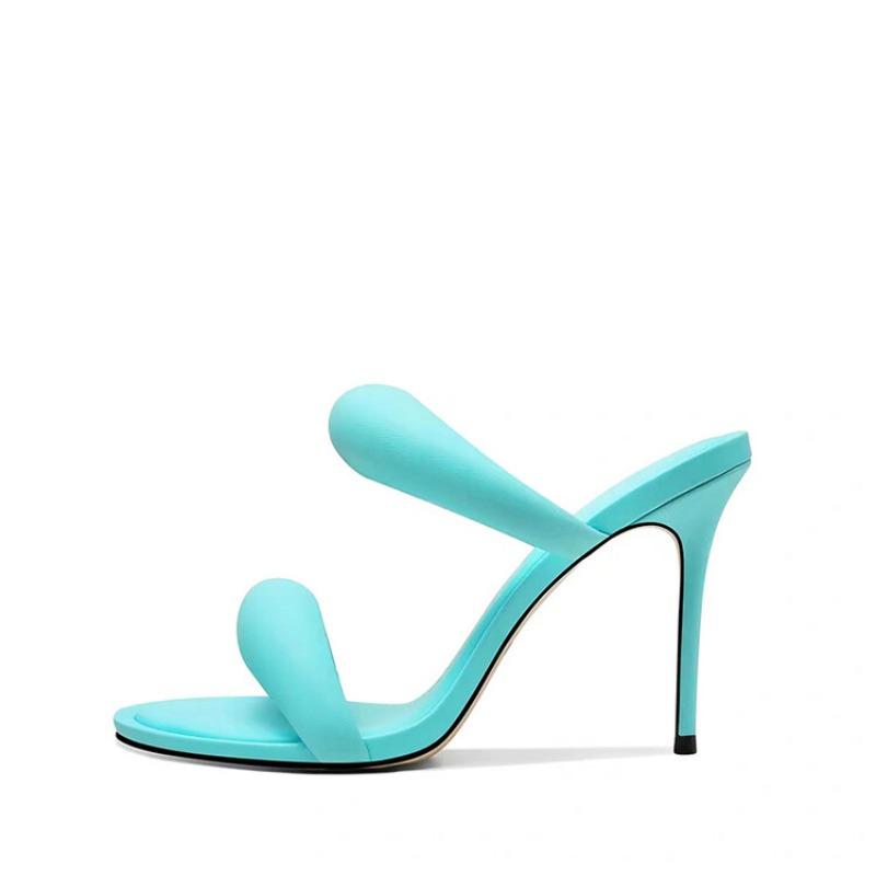 Дизайн модного бренда Простые однотонные женские тапочки 2024 Лето Новые Высокий каблук Черный Золотой Круглый носок Женские сандалии Размер 34-46