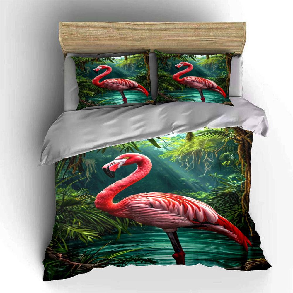 Pink flamingo with foliage. Bedding sets Duvet cover sets Duvet covers Pillowcases(1*Duvet Cover 2*Pillowcases without duvet insert)