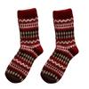 Новогодние красные носки, носки с узором «Фэр-Айл», осенне-зимние утолщенные шерстяные носки до середины икры, ромбовидные ретро