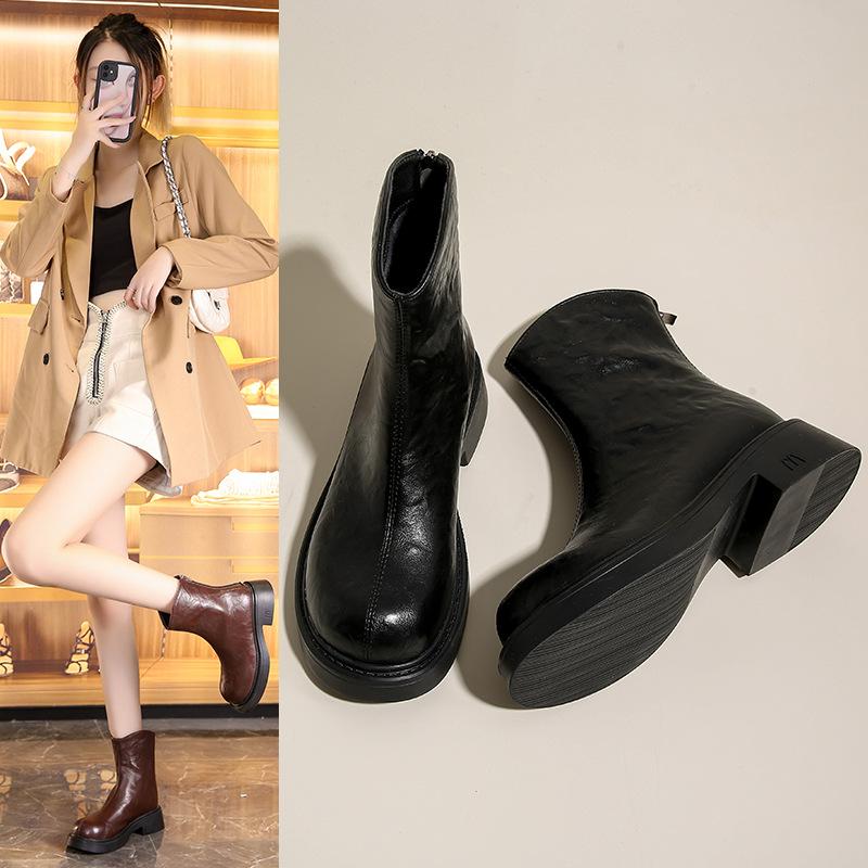 Винтажные ботинки челси женские 2025 года, новые осенне-зимние короткие ботинки в британском стиле с толстым каблуком и круглой подошвой, тонкие ботинки Martin