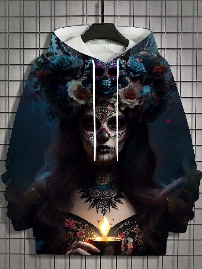 Модное женское худи для девушек Осень Новинка Мужские топы с длинным рукавом Сексуальная одежда для девушек Ужас Паттерн Череп Нежити Унисекс Топы