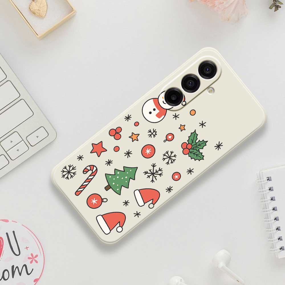 For Samsung Galaxy A17 5G Case Snowman and Santa Hat Pattern Printing Straight Edge TPU Phone Back Cover