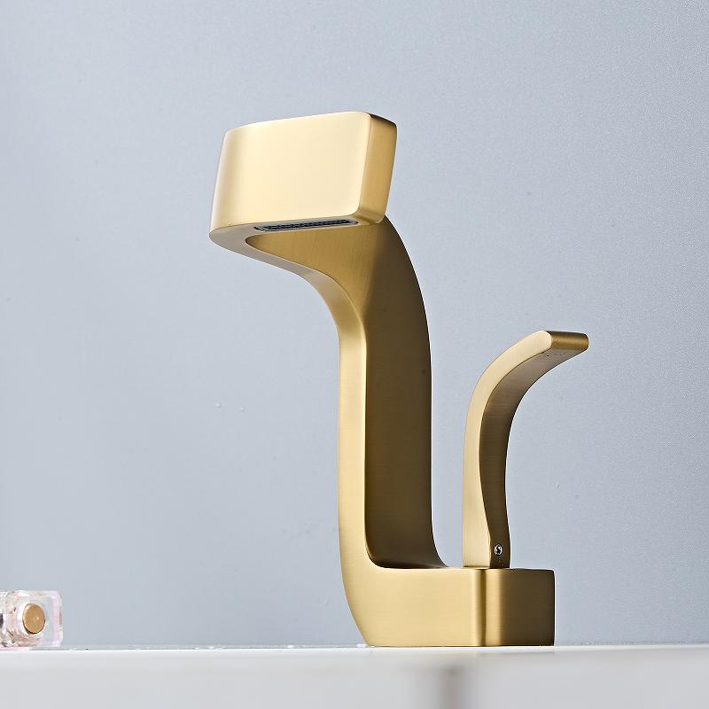Brushed Gold Basin Faucets Modern Black Gold Bathroom Mixer Tap Brass Washbasin Faucet  Hot and Cold Elegant Crane For Bathroom