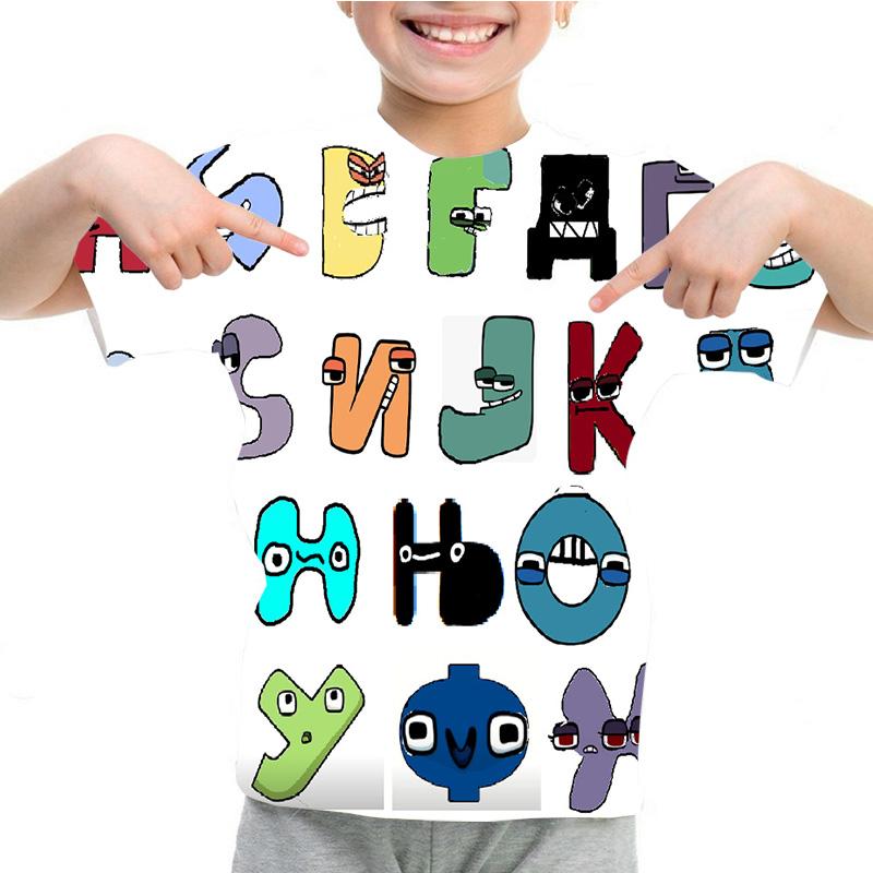 Kids Summer Casual Alphabet Lore Kindergarten Students 3D Print T-shirts Boys Girls Funny Lovely Print T-shirts Children Tops