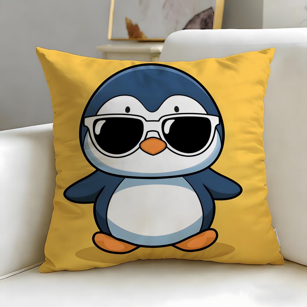 classic cartoon Cute Cartoon Penguin Cushion Cover Soft EasyWash Pillow Case Versatile for Couch Bed Travel and Office