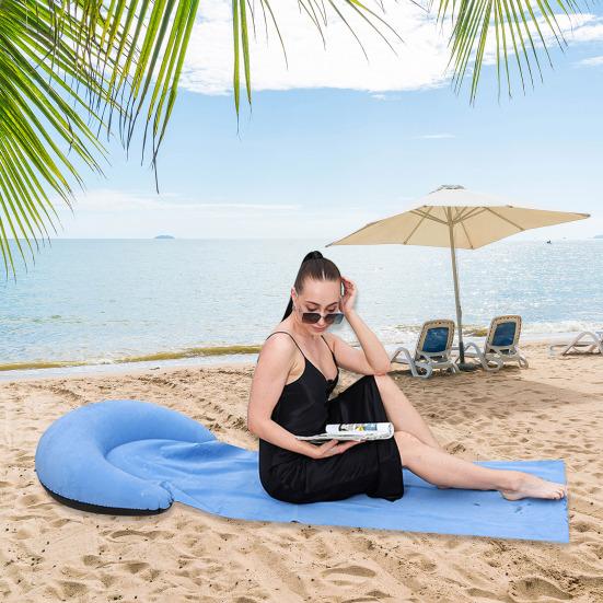 Beach Mat with Inflatable Pillow Portable Lightweight Outdoor Beach Lounger Sunbathing Relaxing Beach Blanket with Flocking Headrest