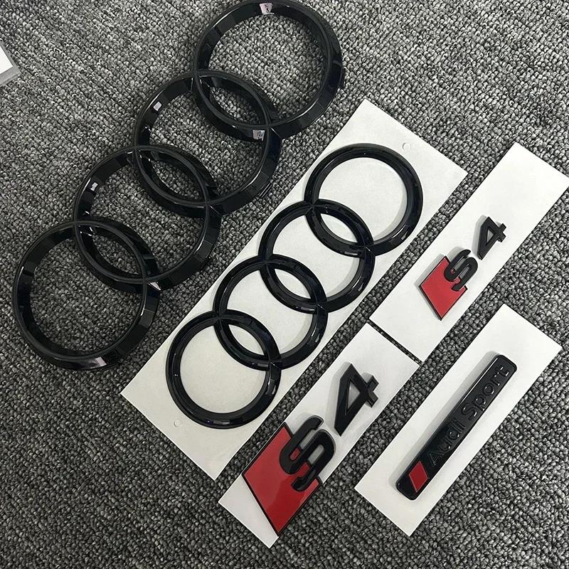 4-Ring logo ABS Black Car Hood Front Grill Emblem Rear Trunk Badge Sticker Emblem for R44 S4 Sport Sticker For S4 2010-2019 TY7