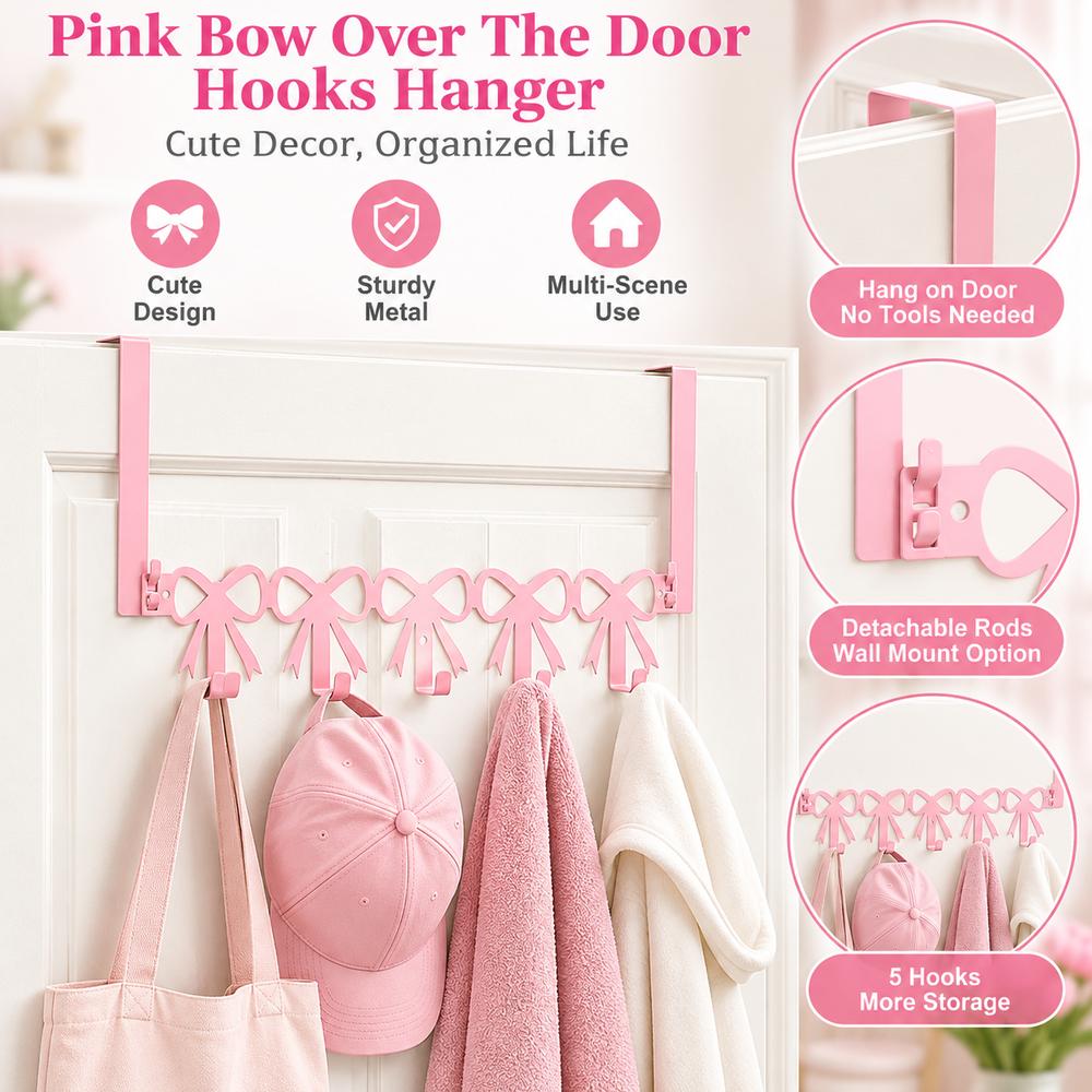 Pink Over The Door Hooks Metal Pink Bow Hooks Decorative Metal Hook Rack Home Organization