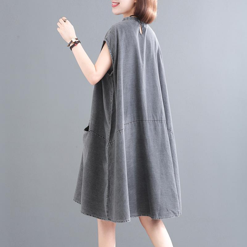 Женское летнее винтажное свободное джинсовое платье без рукавов свободного покроя повседневные праздничные платья с карманом