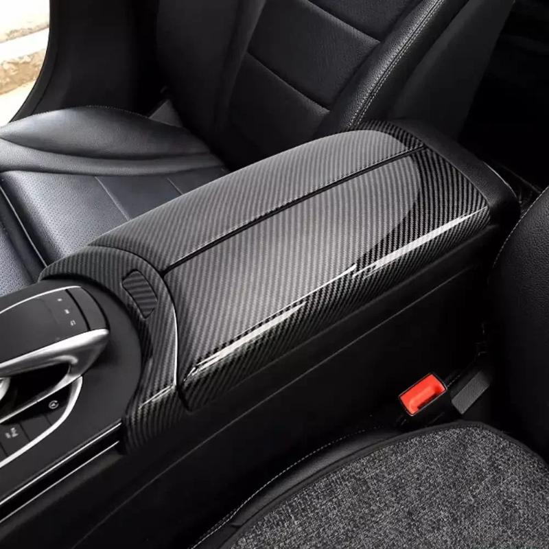 4Pcs Carbon Fiber Car Center Armrest Box Panel Switch Button Cover Interior Accessories