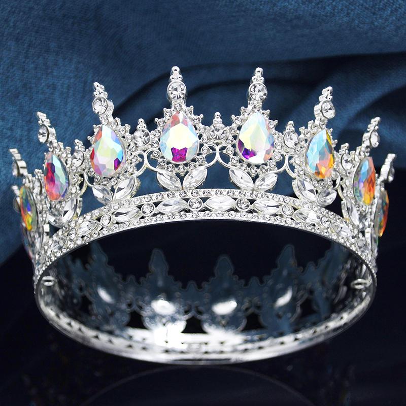 Queen King Wedding Crown Round Tiaras and Crowns Bride Diadem Birthday Party Cake Topper Jewelry Hair Accessory