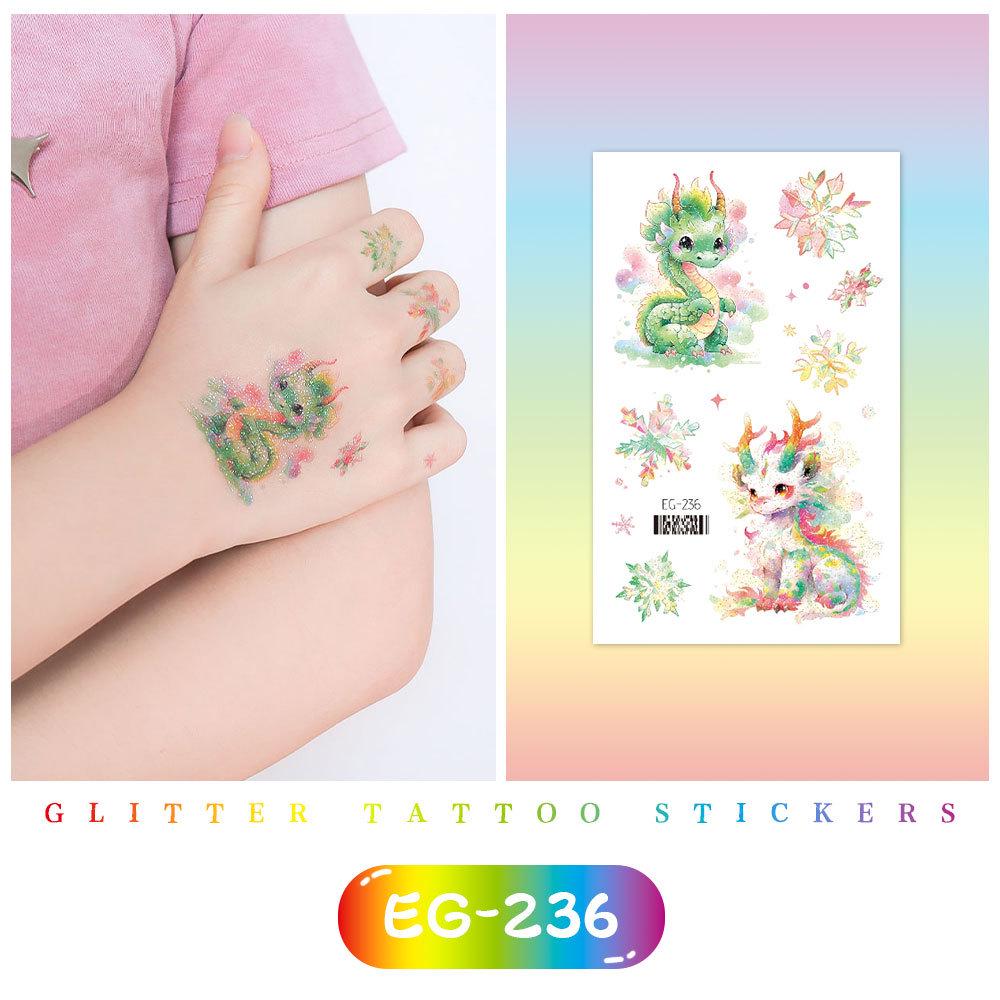Красочные милые мультяшные животные блестящие татуировки наклейки для детей