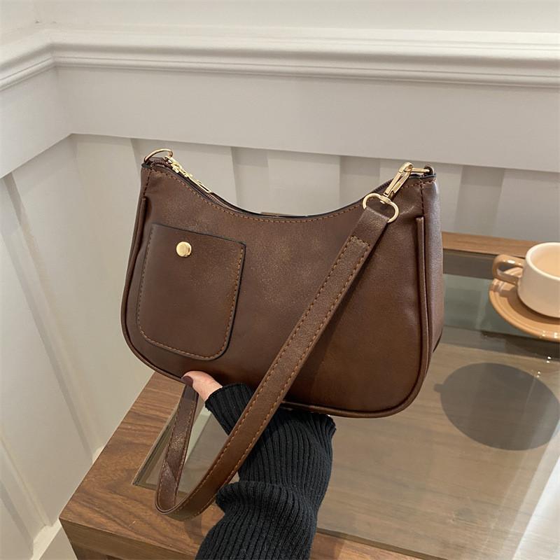 Texture Niche Minimalist Single Shoulder Underarm Bag Crossbody With Zip Closure