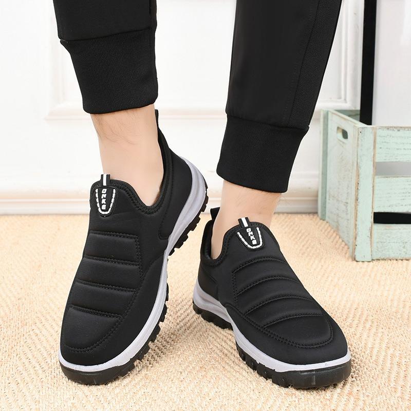 Fleece and Thickened Warm One-foot Men's Cotton Shoes, Waterproof Soft-soled Anti-slip Shoes