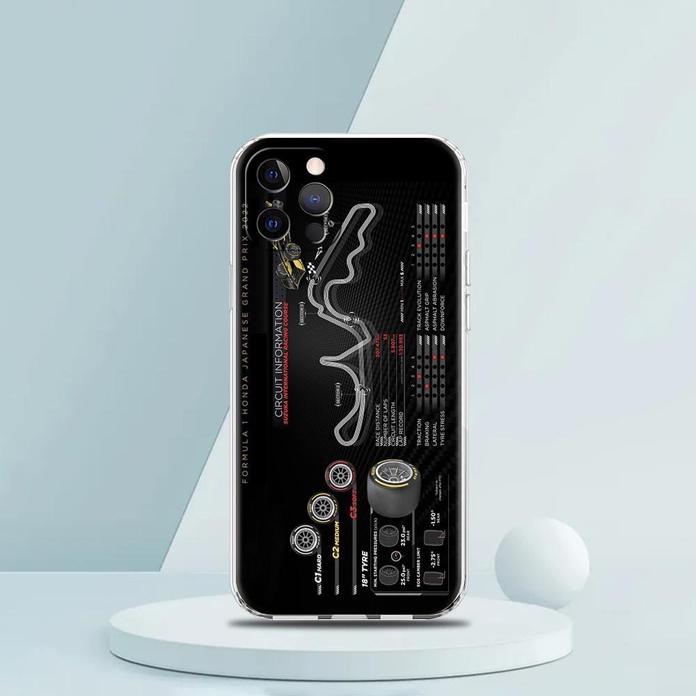 Мягкий прозрачный чехол-бампер из ТПУ для iPhone 16 15 14 13 12 11 Pro Max XR 8 7 Plus XR Оболочка с рисунком гоночной трассы Нюрбургринг F1