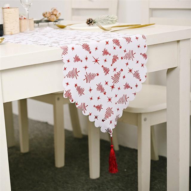 Merry Christmas Table Runner Bronzing Tassel Tablecloth Christmas Home Decoration New Year