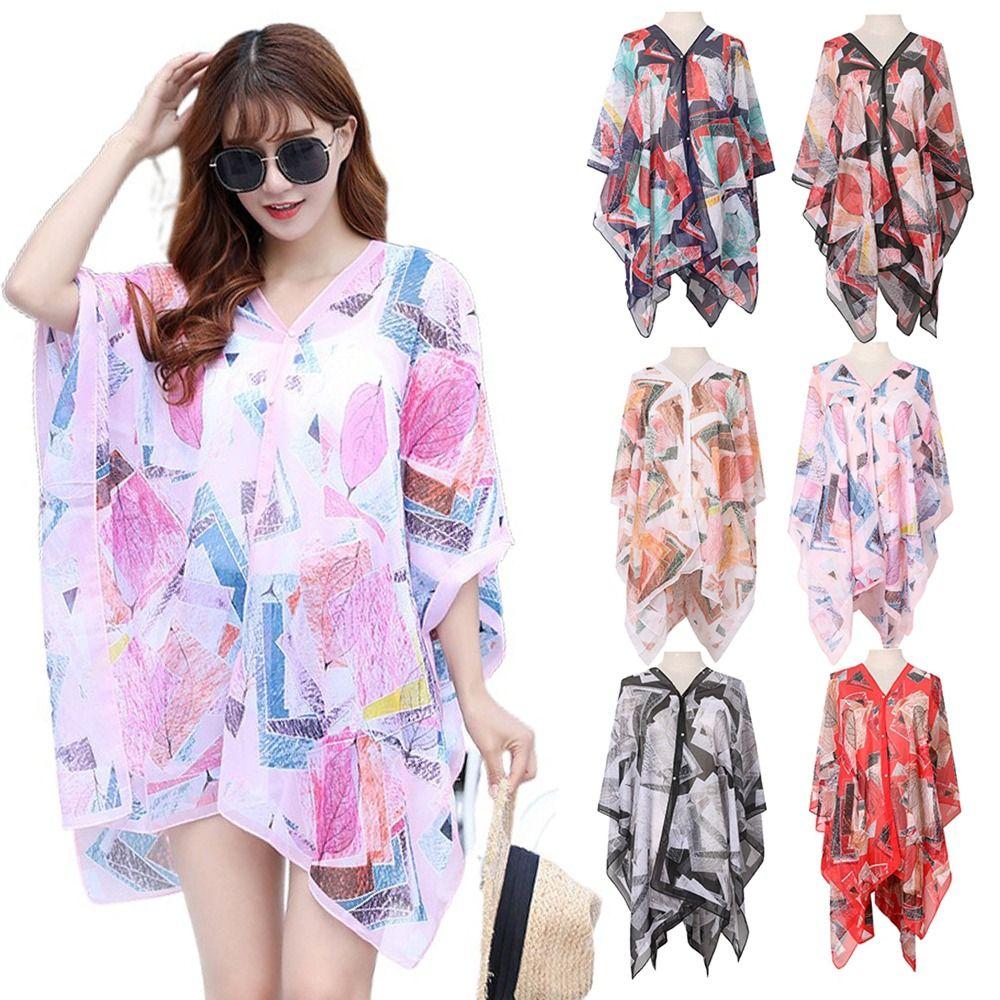 Geometric Patterns Chiffon Shawl Multicolor Suncreen Cardigan Fashion Beach Towel Summer