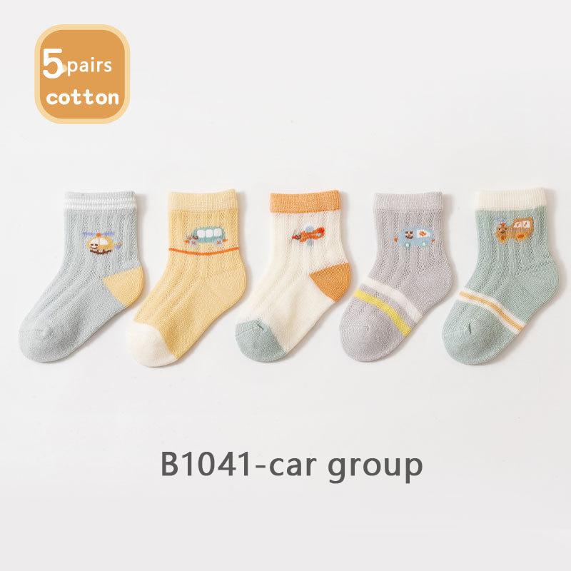 5 Pairs/Lot Baby Socks Summer Mesh Children Socks Cartoon Midtube Thin Cotton Kids Socks For Boys And Girls