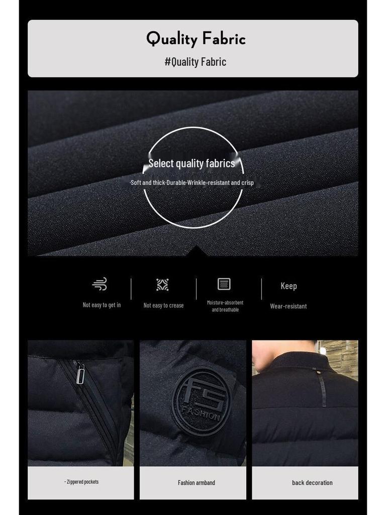 Мужская модная зимняя короткая куртка на пуху - Теплое, толстое пальто с воротником-стойкой