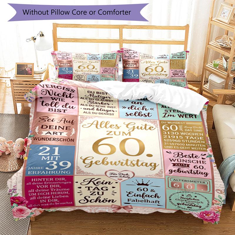 Happy 60th Birthday Celebration 3‑Piece Bedding Set,Soft Breathable Duvet Cover & 23 Pillowcases,Multi‑Purpose for Bedroom Dorm Guest Room,Great Festi