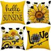New Yellow Sunflower Bee Bow Digital Printed Linen Pillow Cover Living Room Sofa Cushion