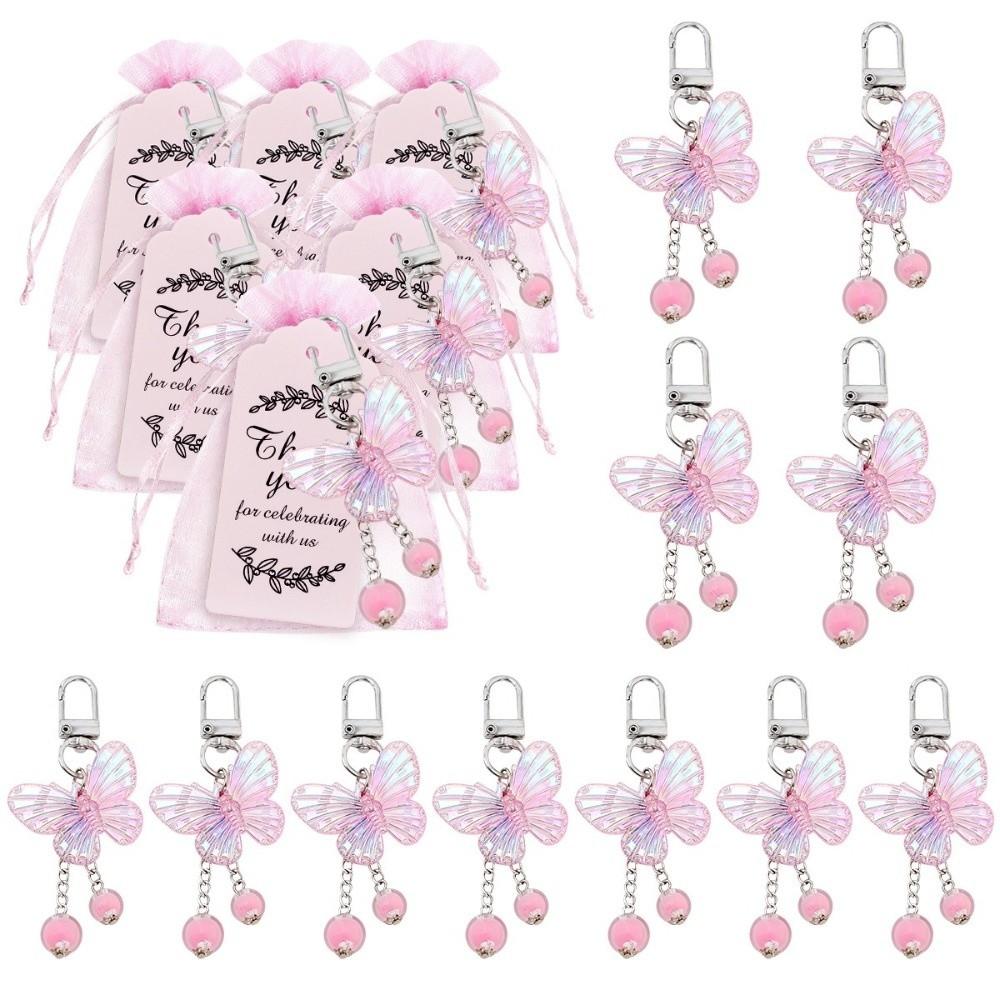 24/30Pcs Butterfly Pendant Butterfly Keychain Gift Set Tassel Pink Butterfly Keychain Wedding Gifts