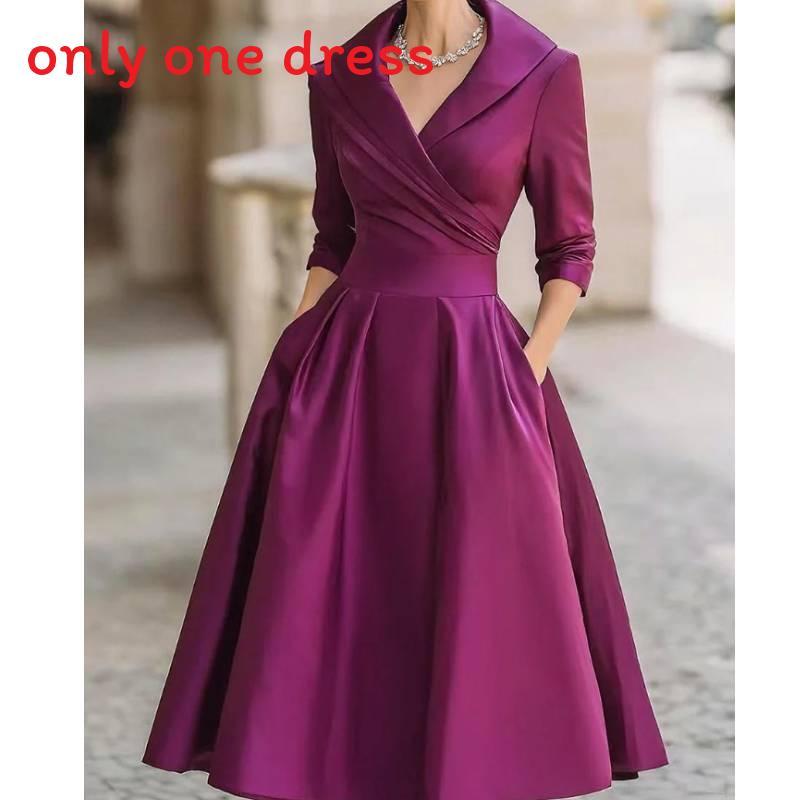 Elegant Satin Long Sleeve Dress With High Waist For Business And Street Style Women